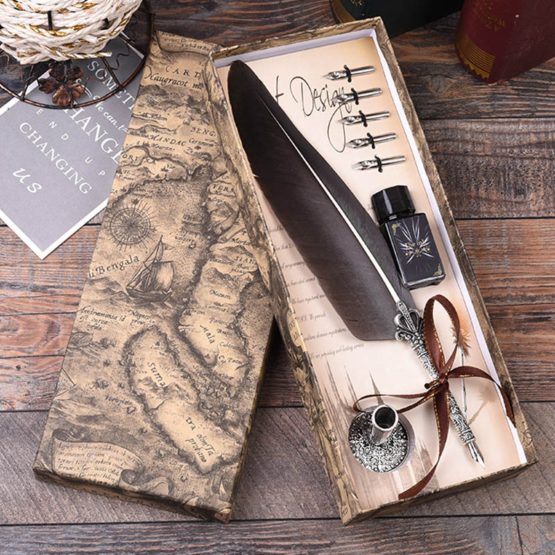 Vintage feather pen set